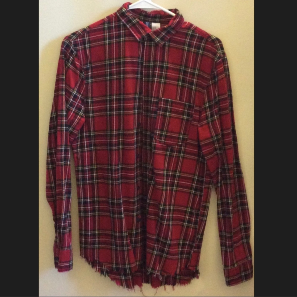 H&M Button Down Shirt w/ Ripped Hem and Back Print